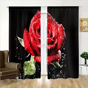 2-панельные шторы с цветочным принтом в виде красной розы для спальни, гостиной, окон от пола до потолка, кухонных ставней, люверсов для окон сверху 100W130H(CM)40x51in&Grommet Top