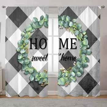 2-панельные шторы с геометрическим рисунком в клетку и полоску для спальни, гостиной, окна от пола до потолка, кухонные жалюзи, портьеры (W50cmxH130cm)x2&Rod Pocket