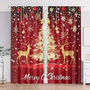2-панельные шторы с изображением Санта-Клауса и рождественской елки — дизайн с карманами на штанге, теплоизоляция и блокировка света для украшения окон 100W130H(CM)40x51in&rod pocket