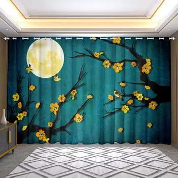 2-панельные шторы с принтом «Цветок китайской сливы» для спальни, гостиной, кухни, оконные жалюзи, окна от пола до потолка, люверсы сверху 100W130H(CM)40x51in&rod pocket