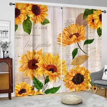 2-панельные шторы с принтом в виде бабочек-подсолнухов, легко вешать и раздвигать, идеально подходят для вашего жилого пространства, спальни, кухни, домашнего декора W50xH130(CM)x2pcs&Hook