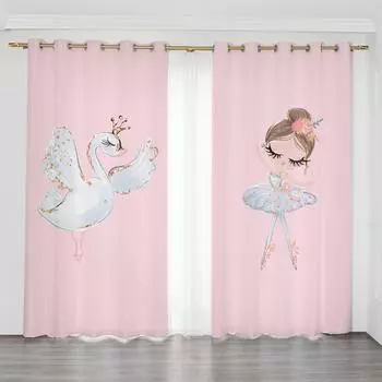2-панельные шторы с розовым единорогом, шторы для девочек-балерин, детские шторы для спальни девочек, жалюзи на окна от пола до потолка, люверсы сверху 2x50W100H(CM)&Grommet Top