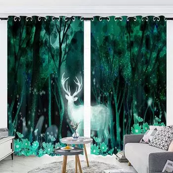2-панельные шторы Шторы со звездным небом Шторы с изображением лося Шторы с изображением луны для спальни Гостиной Кухни Студии Оконные жалюзи 2x50W100H(CM)&Grommet Top