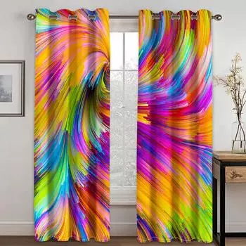 2-панельные вращающиеся цветные инновационные шторы визуальное воздействие применимо для гостиной спальни кухни балкона украшения окна 50W130H(CM)X2PCS&Grommet Top