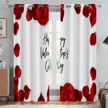 2 panel Rose Flower Printed Curtains for Bedroom Living Room Floor-to-ceiling Window Kitchen Blinds cortinas Grommet Top Drapes (W50H130cm)-2pcs&Rod Pocket