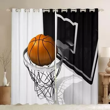 2 Panel Skateboard Basketball Baseball Football Curtain Black Golden cortinas Boys Bedroom Kitchen Blinds Window Grommet Top 100W130H(CM)40x51in&rod pocket