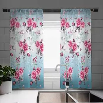2 Panel Tulip Flower Print Curtain Flamingo Curtain Sunflower Curtain for Bedroom Living Room Kitchen Window Grommet Top cortina Milled cotton fabric&Grommet Top
