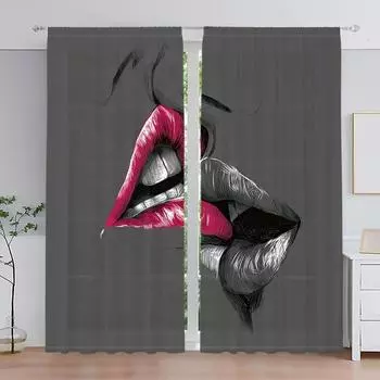 2 панели 3D цифровая печать милые розовые красные блестящие ресницы глаза розовые губы девушка спальня тонкие шторы принцесса гостиная окно 100W130H(CM)40x51in&rod pocket