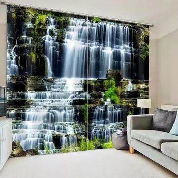 2 панели Лесной природный пейзаж Печатный тонкий занавес для спальни Гостиная Кухня Окно от пола до потолка Окно Cortinas W50xH130(CM)x2pcs&Hook