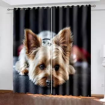 2 панели милые кошки собаки питомцы цифровая печать занавески гостиная шторы люверсы верхние шторы для гостиной офис домашний декор 2x50W100H(CM)&Grommet Top