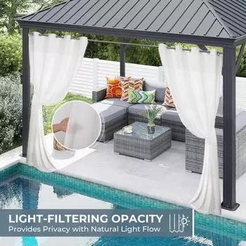 2 панели наружной прозрачной занавески для патио, водонепроницаемые УФ-фильтры с геометрическим узором, шторы с карманами для штанги, блокирующие приватность, занавески для веранды беседки 132x213cm