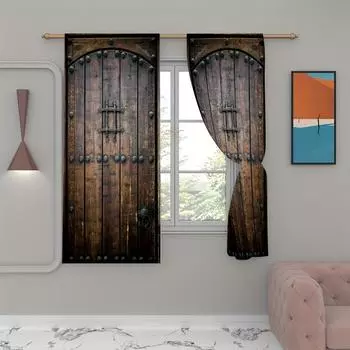 2 панели винтажные деревянные двери узор напечатанные шторы для гостиной спальни, полупрозрачный светофильтр модный домашний декор W60H60(CM)x2pcs&HOOK