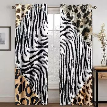 2 панели Золотой леопардовый принт Серпантин Шторы Спальня Гостиная От пола до потолка Окно Кухня Жалюзи Люверс Верх Бесплатная доставка 100W130H(CM)40x51in&Grommet Top