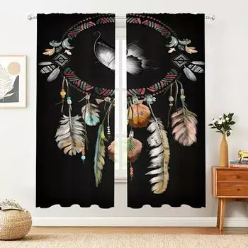 2 панели Boho Dreamcatcher полузатемняющие шторы на окна для кабинета, спальни, кухни, гостиной, игровой комнаты, офиса, домашнего декора 2x50W130H(CM)&Grommet Top