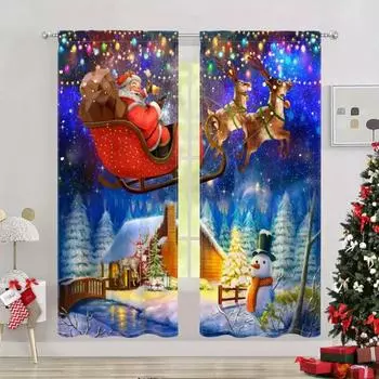 2 Panels Christmas Snow Santa Claus Curtains Polyester Drapes Window Curtains for Living Room Bedroom Kitchen 2 Pieces Decor 2x50W160H(CM)40x63in&Hook