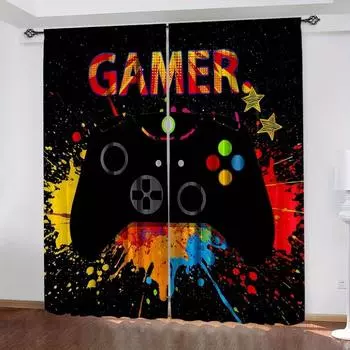 2 Panels Gamer Curtains for Bedroom Rod Pocket Video Game Gaming Graffiti Gamepad Controller for Living Room Decor Window 100W130H(CM)40x51in&rod pocket