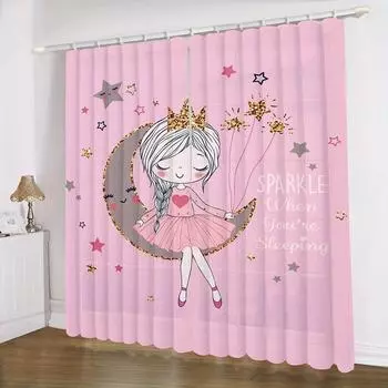 2 Panels Rainbow Unicorn Curtains Dancing Princess Swan Curtains for Kids Girl Princess Bedroom Window Blinds Floor-to-ceiling 100W130H(CM)40x51in&Grommet Top