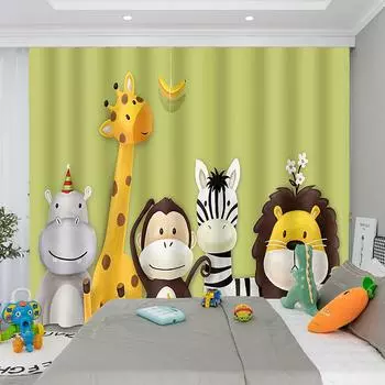 2 Panels/Set Funny Cartoon Animal Zoon Dinosaur Window Treatment Jacquard Curtains For Living Room Bedroom Kitchen Home Decor W50 X H130(CM)X2&Hook