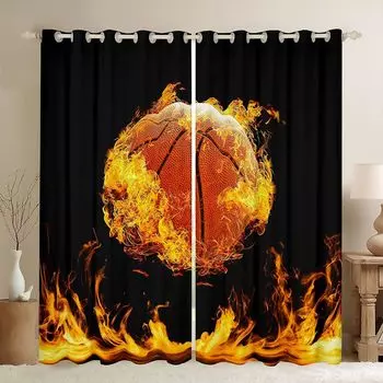 2 panels Volleyball Basketball Baseball Print Curtains for Bedroom Living Room Blinds Windows cortinas Boy Sport cotinas (W50cmxH130cm)x2&Rod Pocket