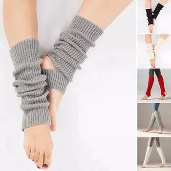 2 пары балетных гетр с отверстием для пятки, вязаные зимние очень мягкие длинные гетры для йоги, танцев, нескользящие носки для ног, чехлы для икр для йоги и спорта светло-серый