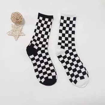 2 пары черно-белых шахматных повседневных универсальных мужских и женских носков до середины икры