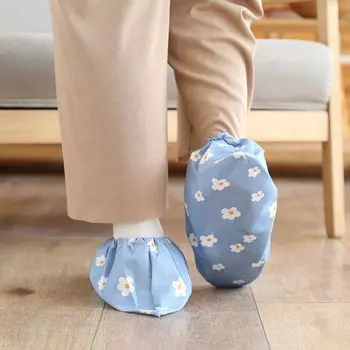 2 пары домашних бахил, моющиеся хлопковые полиэстеровые набивные бахилы из ткани, дышащие, износостойкие, противоскользящие, пылезащитные чехлы для ног