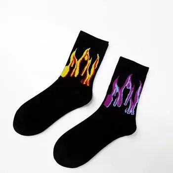 2 пары европейских и фиолетовых носков Flame Tube Cotton Socks для мужчин, японских пар, носки для скейтбординга, для улицы 5g