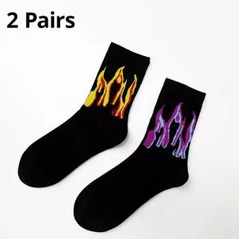 2 пары европейских и фиолетовых носков Flame Tube Cotton Socks для мужчин, японских пар, носки для скейтбординга, для улицы 5g