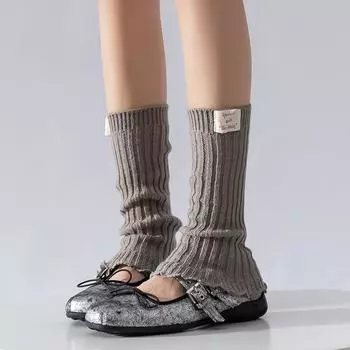 2 пары гетр для девочек в японском стиле, однотонные длинные носки с индивидуальной красно-белой этикеткой, вязаные носки, чулки до бедра 2 Pairs чёрный