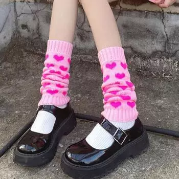 2 пары гетр с сердечками, эластичные гетры для женщин, модные гетры в стиле Лолита JK для девочек розовый/чёрный