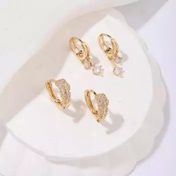 2 пары изящных листьев, небольшие серьги-кольца в форме капли для женщин, ювелирные изделия с кубическим цирконием, повседневные аксессуары золотой