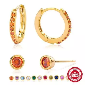 2 пары классических серег из стерлингового серебра 925 пробы, застежки-пряжки, серьги-гвоздики с одним бриллиантом инкрустированные на день рождения 925 Silver