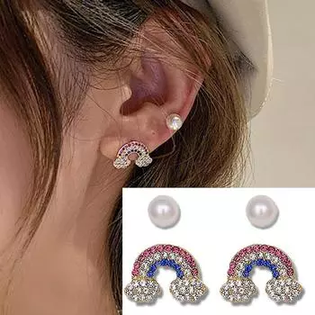 2 пары/компл. красочные серьги-гвоздики с кристаллами циркония и радужным жемчугом, ювелирные изделия для женщин и девочек, подарок