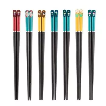 2 пары/компл. милый мультяшный узор, студенческие палочки для еды, детские китайские палочки для здоровья, столовые приборы Lucky Cat 2Pairs чёрный