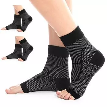 2 пары компрессионных носков для голеностопа, для облегчения боли в подошве - носки для мужчин и женщин, поддержка свода стопы - открытые рукава для пальцев ног L/XL чёрный