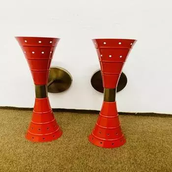 2 пары лампочек Пара настенных бра, латунь середины века, итальянский светильник Diabolo, 1950-е гг.