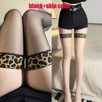 2 пары/лот сексуальные широкие чулки с леопардовым принтом эротические прозрачные чулочно-носочные изделия женские шелковые чулки до бедра One size чёрный
