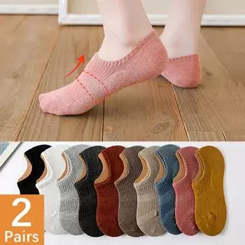 2 пары/лот, женские весенне-летние однотонные хлопковые носки высокого качества, дышащие, впитывающие пот, нескользящие носки-лодочки EUR34-38