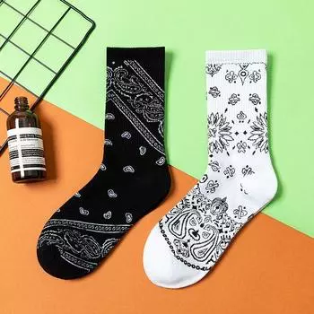 2 пары модных винтажных носков с цветком кешью, уличная мода, черно-белые чулки, женские носки-трубы Totem ONE SIZE