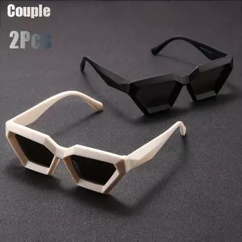 2 пары мужских модных очков в многоугольной оправе, стильный, красивый футуристический стиль, линзы и оправа из поликарбоната, антибликовое покрытие, идеально подходят для повседневной носки и вечеринок
