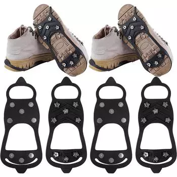 2 пары нескользящих шипов-захватов с 8 стальными шипами для ходьбы по снегу и льду