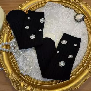 2 пары носков со стразами, уличные носки средней длины, модные женские носки 2000 года, 2 пары черный белый
