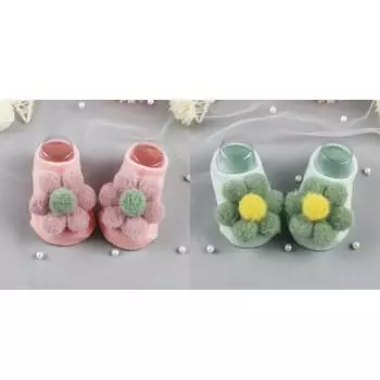 2 пары новых милых детских носков с цветами 0-1years old