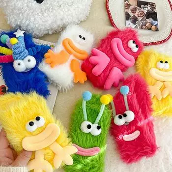 2 пары плюшевых забавных носков-труб, носки из кораллового флиса с большими глазами, зимние плюшевые носки Harajuku Furry Style A Red Blue