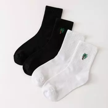 2 пары простых женских носков с вышивкой, милые кавайные носки с пальмами, дизайнерские черно-белые носки для девочек, хлопковые носки Y2k One Size