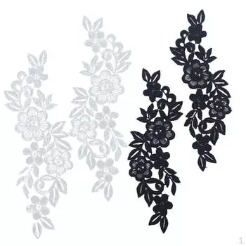 2 пары разных цветов кружева с цветочной аппликацией и вышитой отделкой