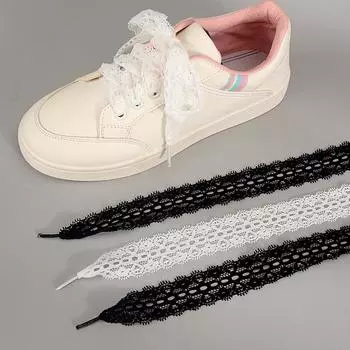 2 пары симпатичных кружевных шнурков 80/100 см модные ленточные шнурки для обуви повседневные эластичные шнурки для улицы 80cm чёрный