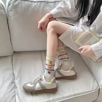 2 пары симпатичных носков с изображением картофеля фри, женские носки без пятки, женские индивидуальные забавные модные трендовые корейские носки, корейские хлопковые носки Dongdaemun для пары