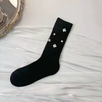 2 пары уличных носков со стразами, носки средней длины с кристаллами, эластичные носки для женщин, Y2K Club черный белый