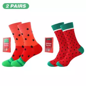 2 пары унисекс носков средней длины с оригинальным дизайном мороженого, уникальный и интересный праздничный подарок. One Size